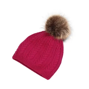 100% Cashmere Ladies Cable Rib Beanie Fuchsia