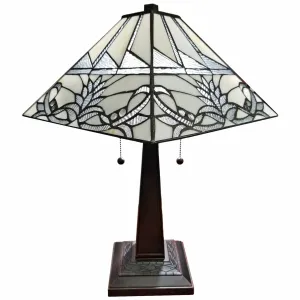 23" Stained Glass White Floral Two Light Mission Style Table Lamp By Homeroots