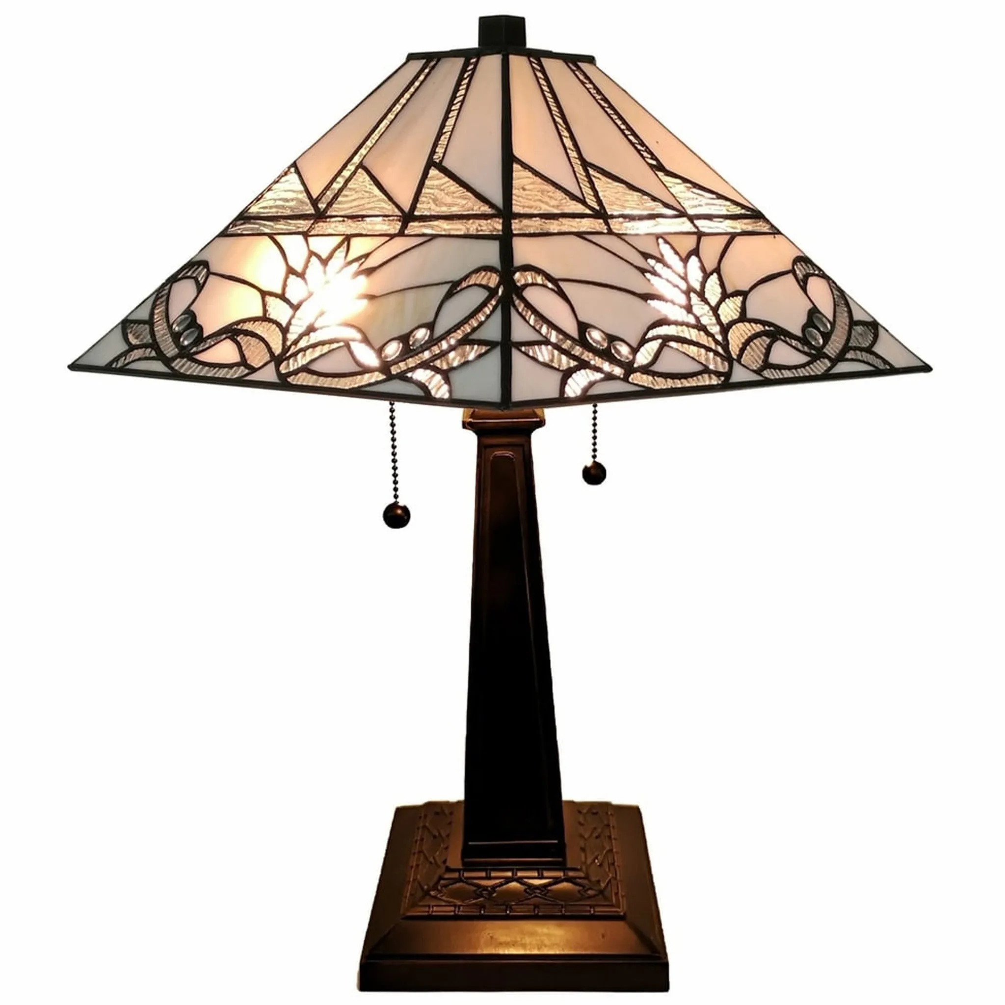 23" Stained Glass White Floral Two Light Mission Style Table Lamp By Homeroots