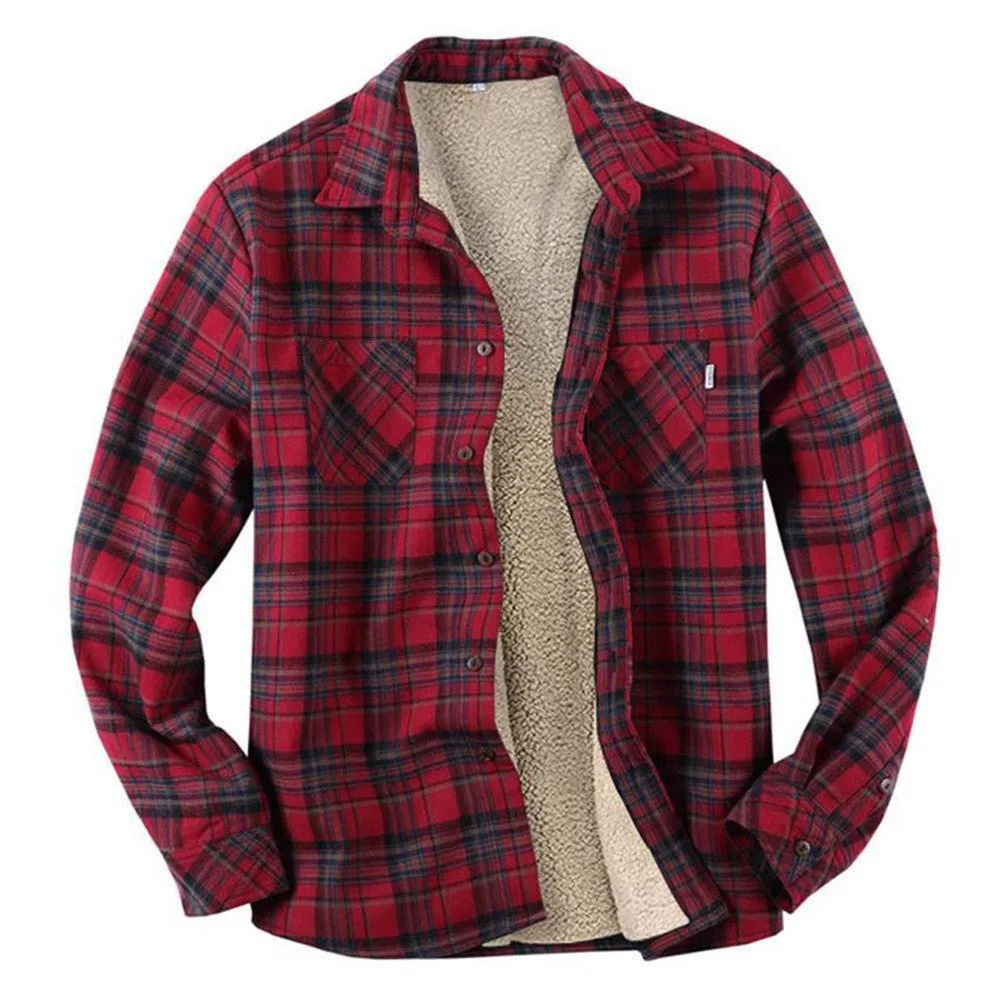 4FunGift® Men's Casual Sherpa Fleece Lined Plaid Flannel Shirts Jackets Heavyweight Thermal Button Up Winter Work Coat Outwear