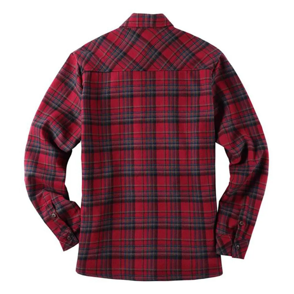 4FunGift® Men's Casual Sherpa Fleece Lined Plaid Flannel Shirts Jackets Heavyweight Thermal Button Up Winter Work Coat Outwear