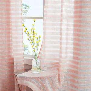 Aari Collection Embriodered Sheer Curtains, 35-40 % Light Filtering Curtains - Pack of 2 - Horizontal Weaves Peach