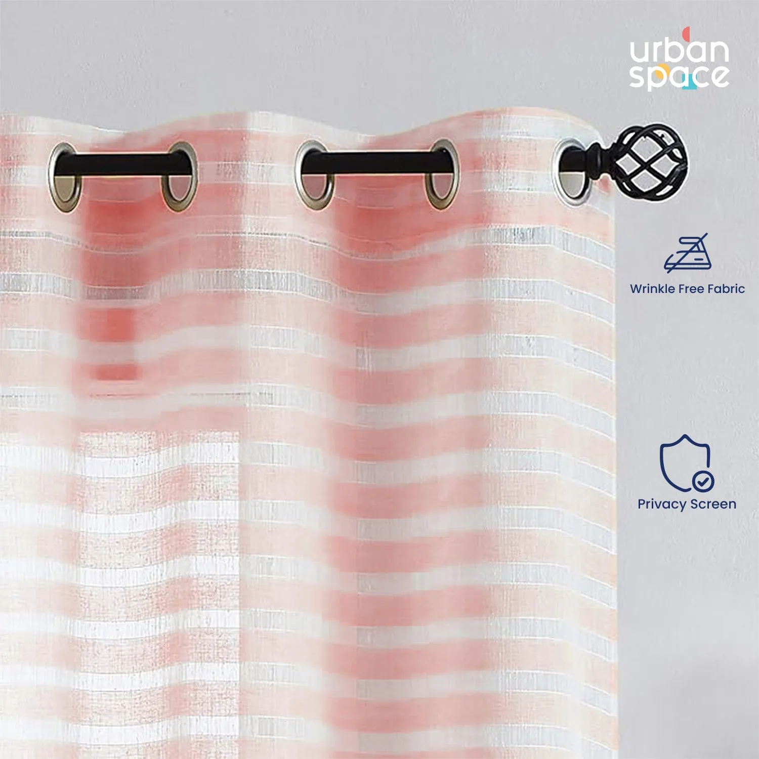 Aari Collection Embriodered Sheer Curtains, 35-40 % Light Filtering Curtains - Pack of 2 - Horizontal Weaves Peach