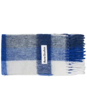 Acne Studios Vally Check Scarf in White, Gray & Royal Blue