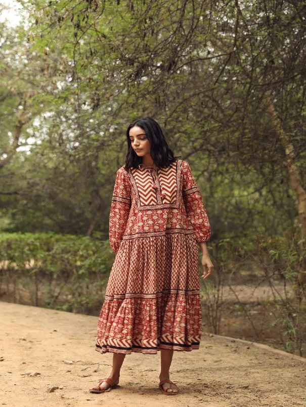 Ahana Red Block Printed Dress