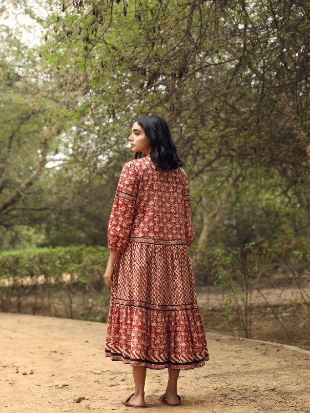 Ahana Red Block Printed Dress