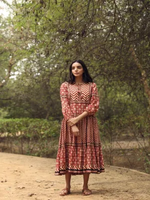 Ahana Red Block Printed Dress