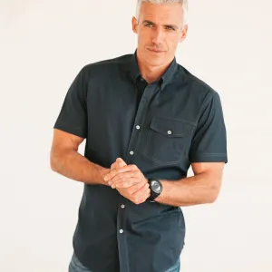 Author Short Sleeve Casual Shirt – Dark Navy Cotton Twill