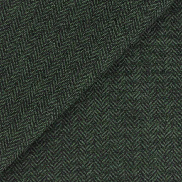 BLACK and Pine Green  Herringbone Fat Quarter Yard, Mill Dyed Felted Wool Fabric