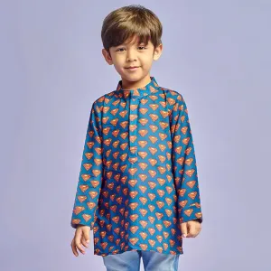 Blue Super Hero Printed Kurta