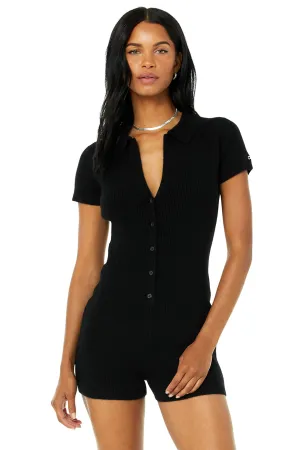 Cashmere Ribbed Staycation Playsuit - Jet Black