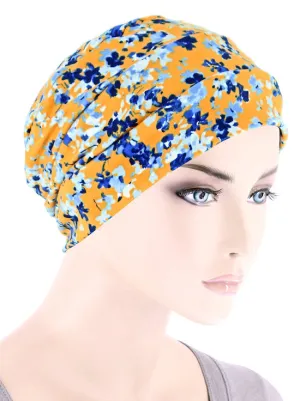 Cloche Cap Mustard Blue Petite Floral