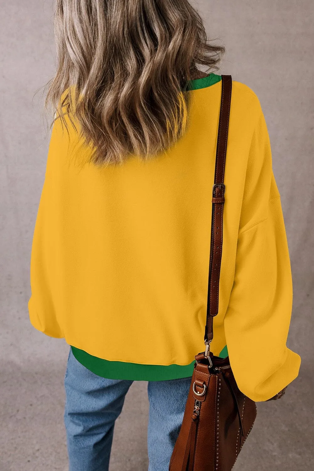 Contrast Round Neck Long Sleeve Sweatshirt