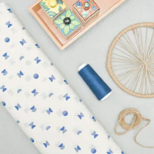 Cream and Blue Hand Printed Geometrical Screen Printed Cotton Fabric