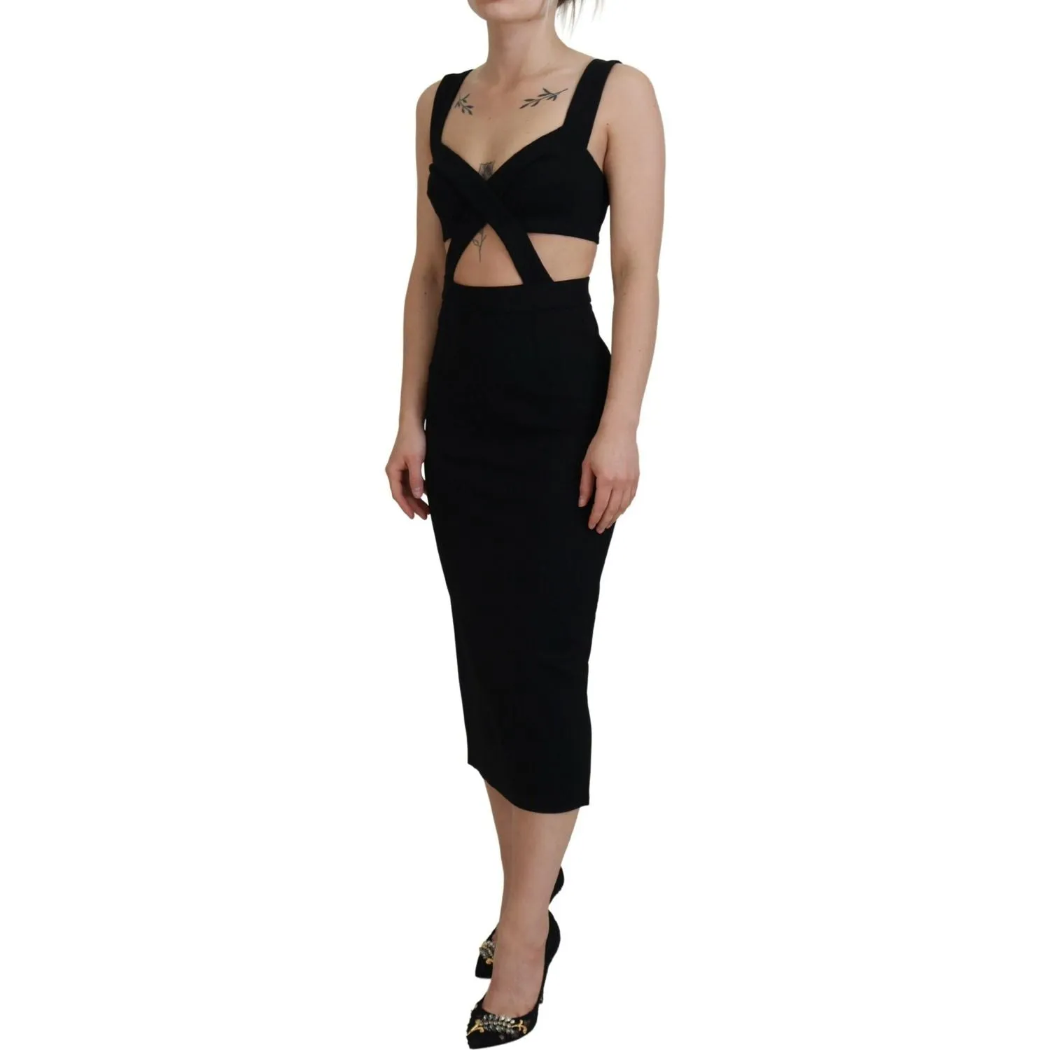 Dolce & Gabbana Elegant Black Midi Sheath Dress