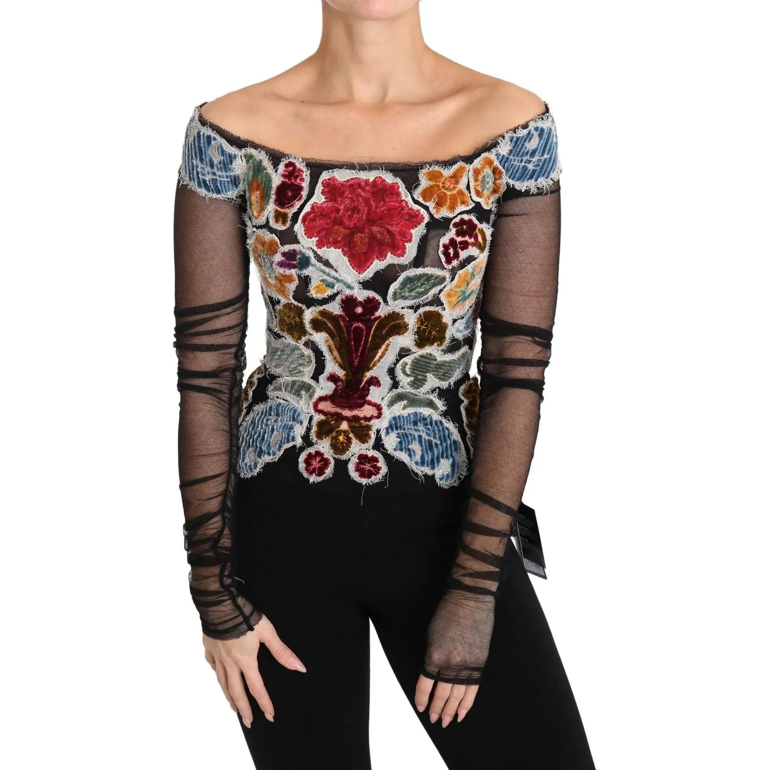 Dolce & Gabbana Elegant Floral Applique Long Sleeve Top