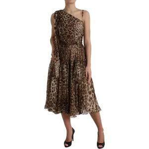 Dolce & Gabbana Elegant One-Shoulder Leopard Midi Dress