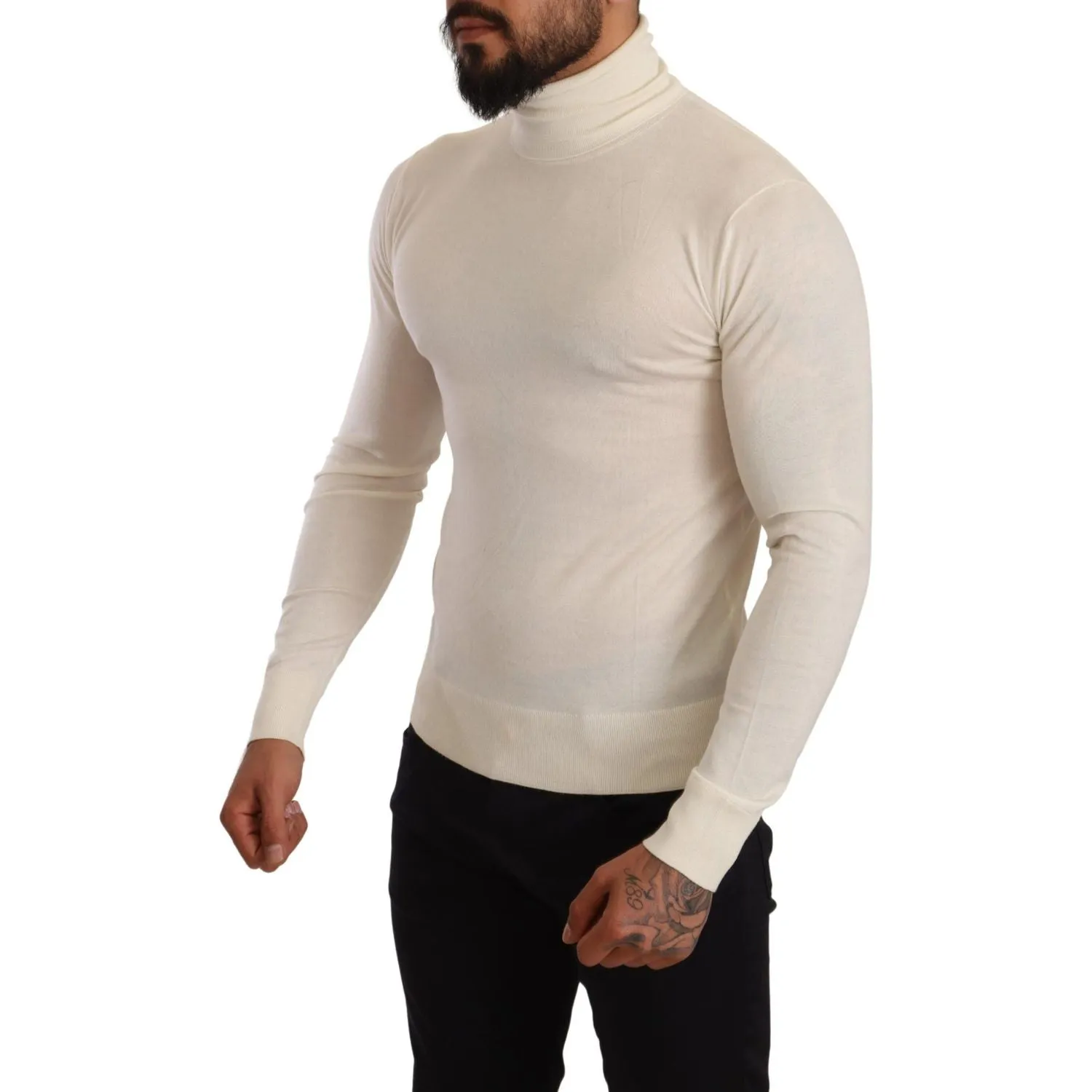 Dolce & Gabbana Ivory Cashmere-Silk Blend Turtleneck Sweater