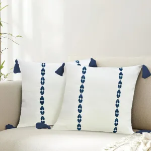 Embroidered Cotton Cushion Cover, for Sofa, Bedroom, Living Room - Set of 2 - Vintage Braid Indigo