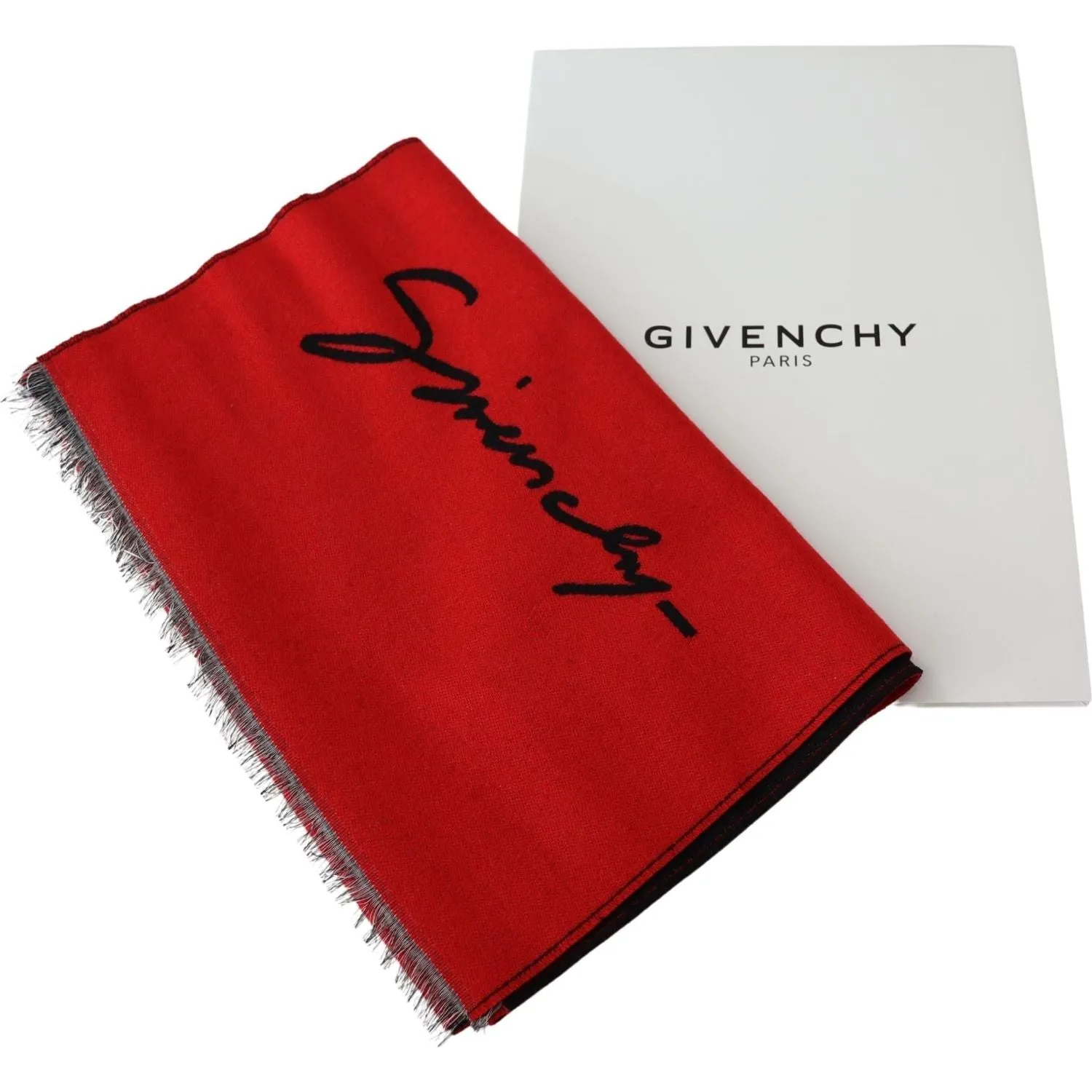 Givenchy Elegant Red Wool Blend Unisex Scarf