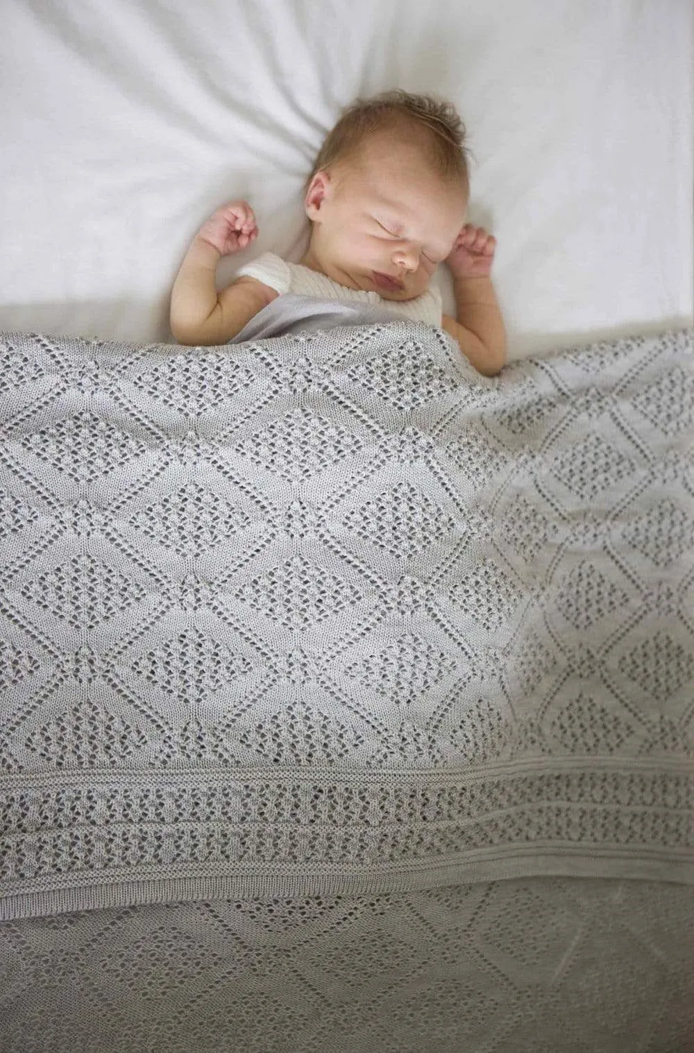 Heirloom Merino Baby Blanket Geometric Pattern - Oatmeal