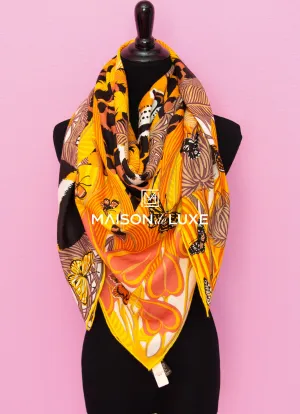 Hermes "Jaguar Quetzal" Yellow Cashmere 140 GM Shawl Scarf