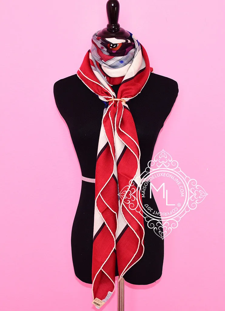 Hermes "Tatersale" Rouge H Cashmere 140 GM Shawl Scarf