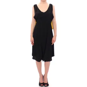 Lamberto Petri Elegant Silk Blend Shift Dress in Black and Yellow