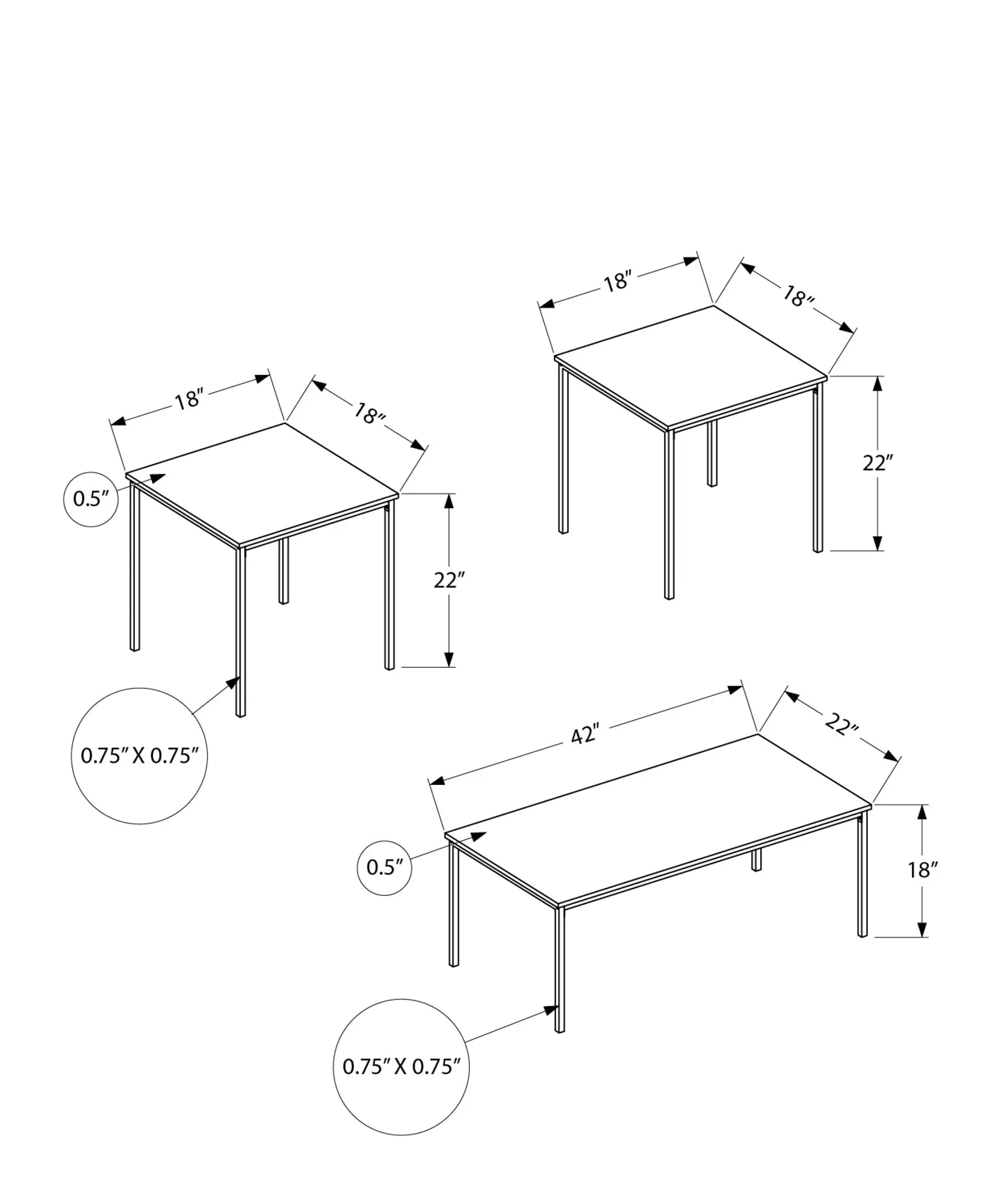 Modern Black Metal Coffee and End Table Set - 3pcs Set with Contemporary Black Laminate Design