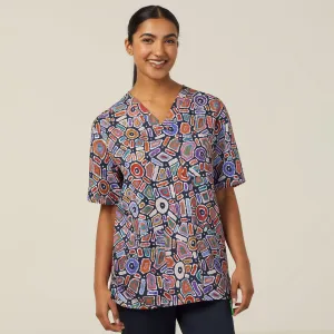 NNT Indigenous Unisex V Neck Scrub Top - Water Dream