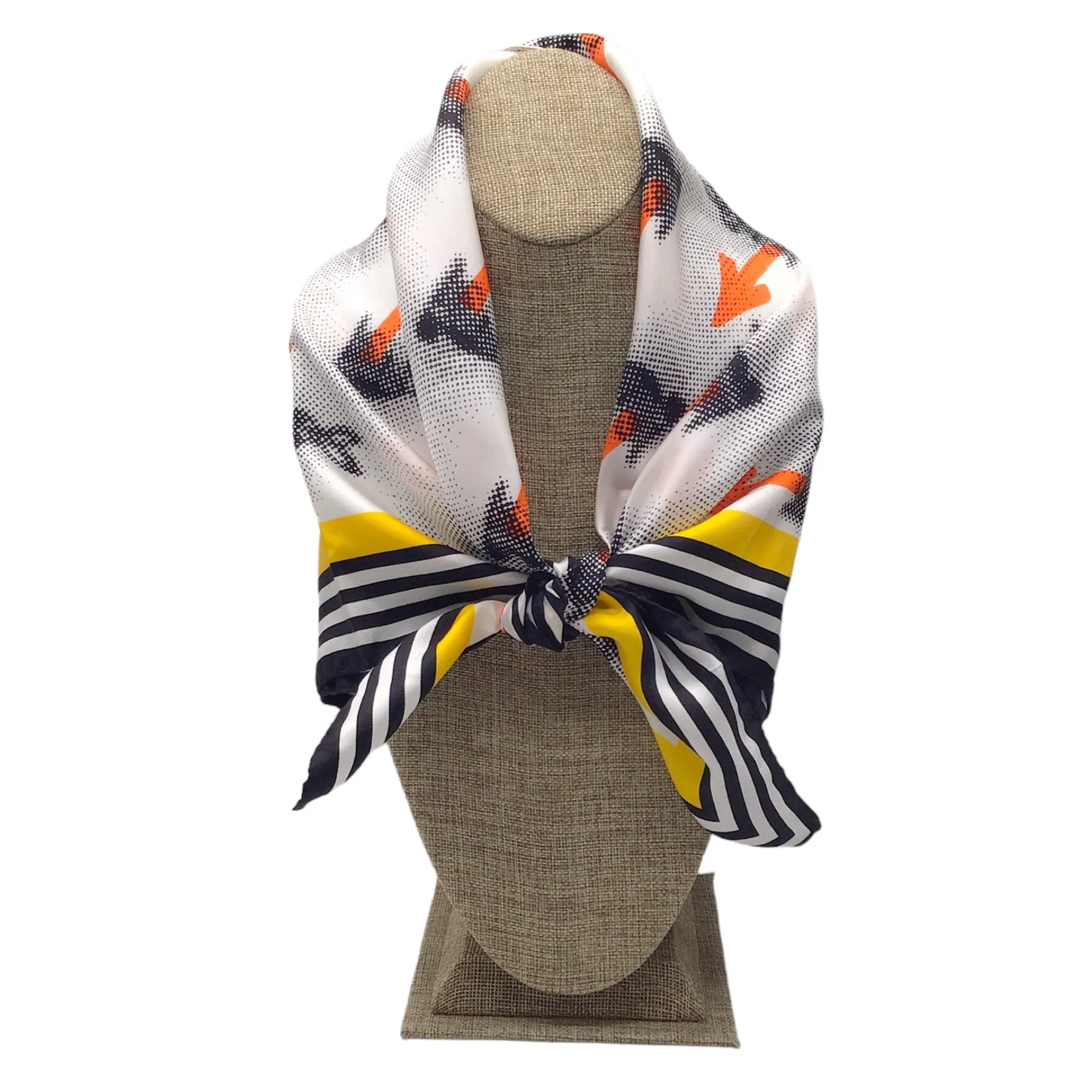 Prada White / Yellow / Orange / Black 2015 Bunny Arrow Print Square Silk Scarf