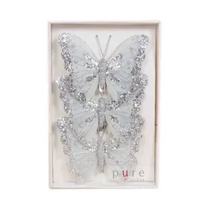 Pure Christmas Butterfly Clip Silver Set of 3