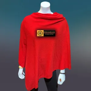 Red Tibetan Golden Lotus Boat Neck Cashmere Poncho