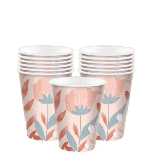 Rose Gold Floral Paper Cups 12oz | 20ct