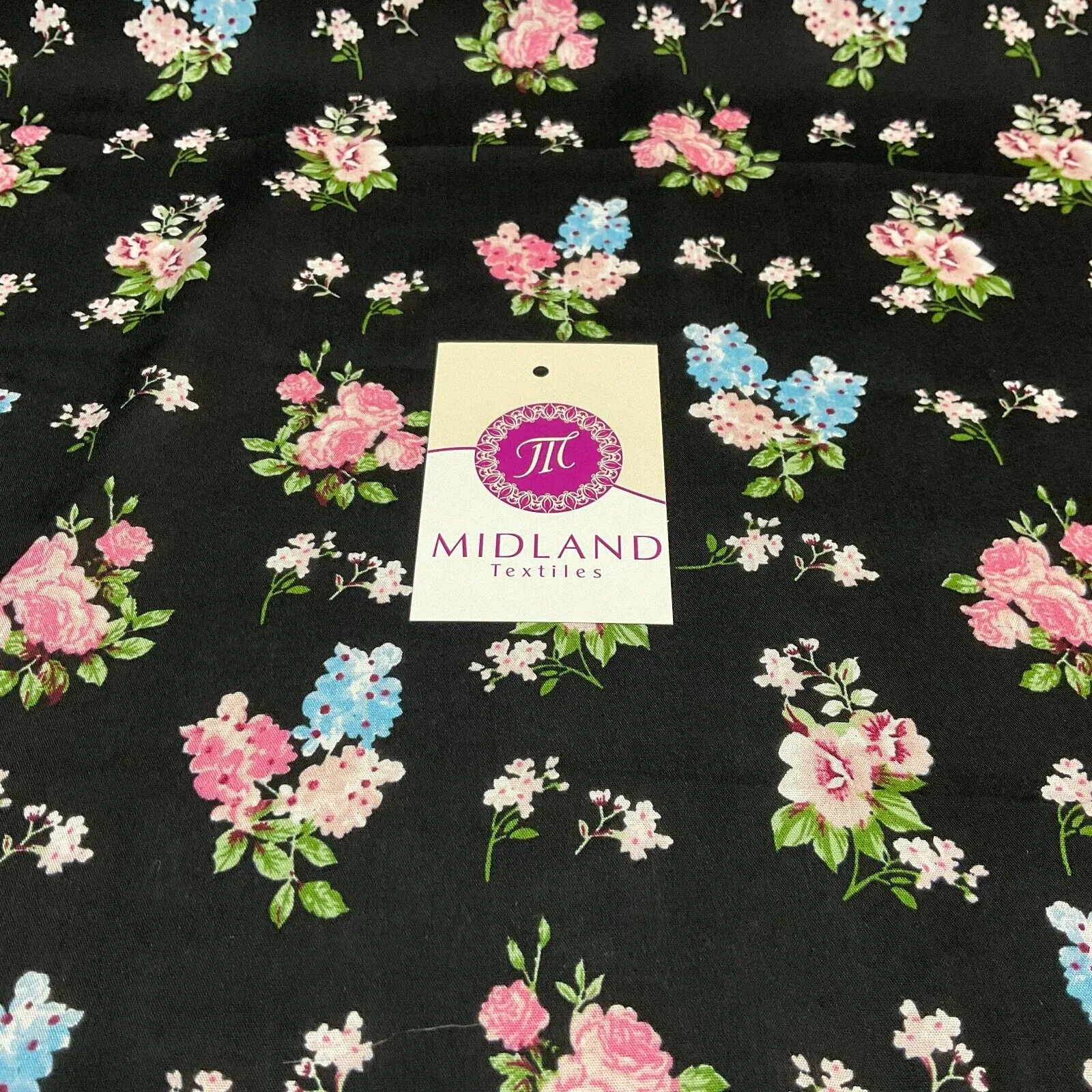 Rose Vintage Floral Poplin Viscose printed Dressmaking fabric M1754