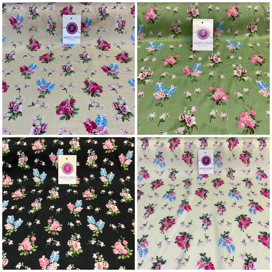 Rose Vintage Floral Poplin Viscose printed Dressmaking fabric M1754