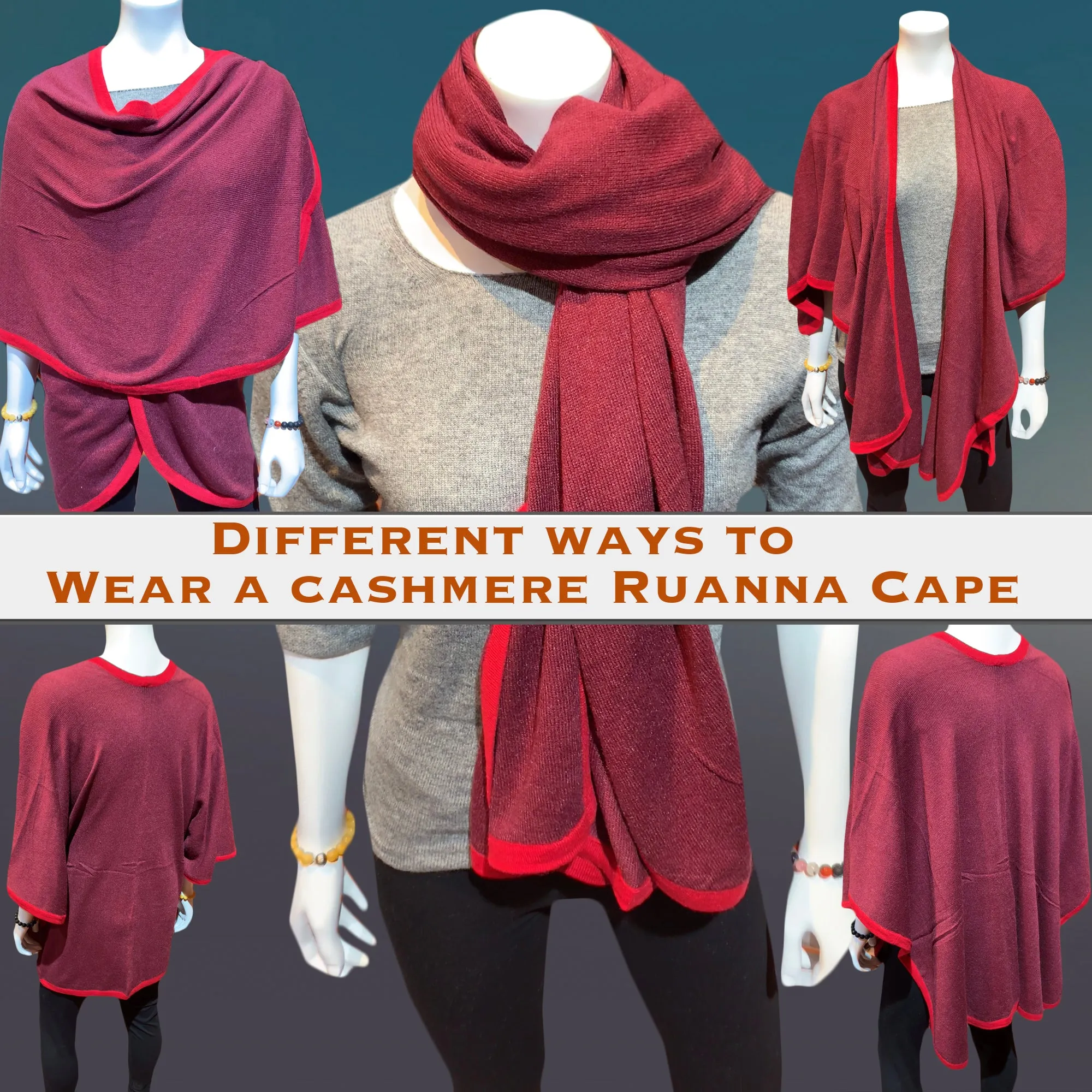 Sangria Tibetan Golden Lotus Cashmere Cape Ruana, Poncho Wrap