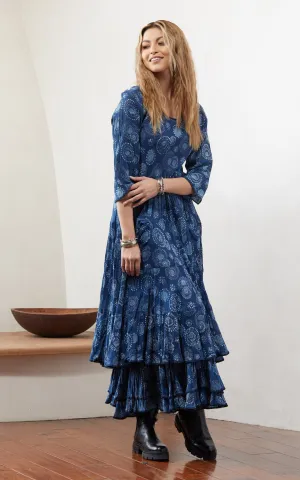 Santa Fe Dress, Long, 3/4 Sleeve, Eden Indigo