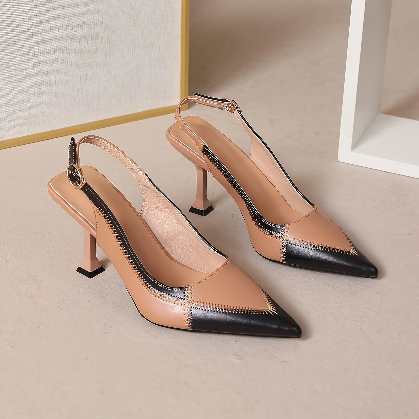 Sharp Pointed Thin Heel High Heels For Women, Versatile Spring And Summer Fashion, Soft Breathable Patchwork Single Shoe