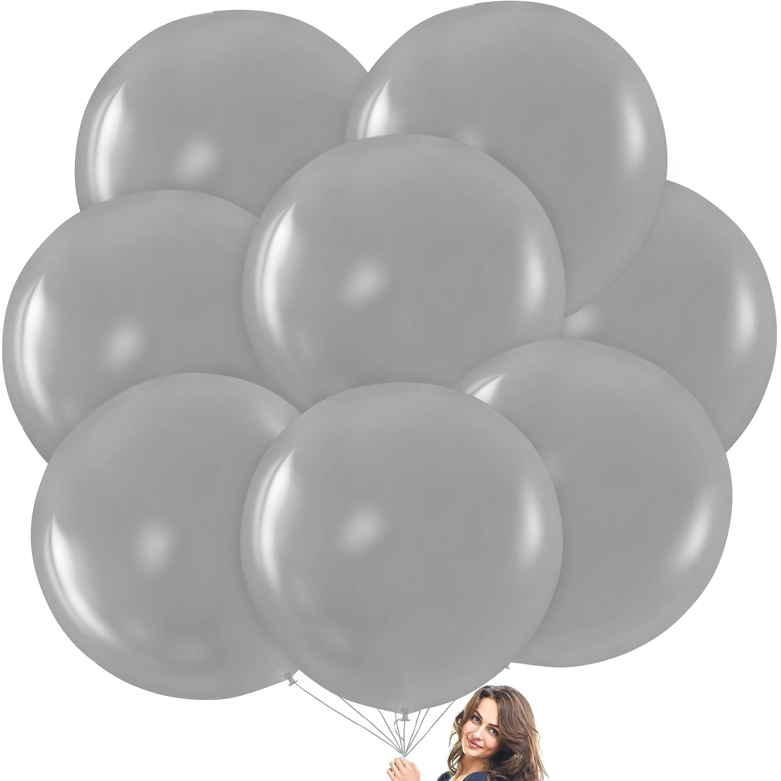 Silver Giant Balloons - 8 Jumbo 36 Inch Silver Balloons For Photo Shoot, Wedding