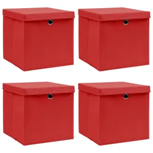 Storage Boxes with Lids 4 pcs Red 32x32x32 cm Fabric