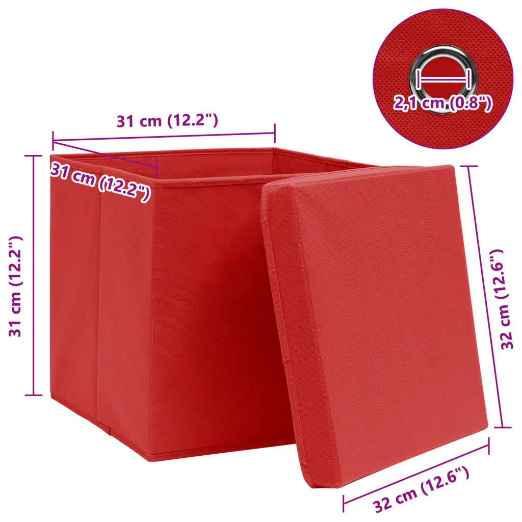 Storage Boxes with Lids 4 pcs Red 32x32x32 cm Fabric