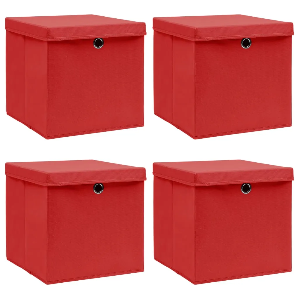 Storage Boxes with Lids 4 pcs Red 32x32x32 cm Fabric