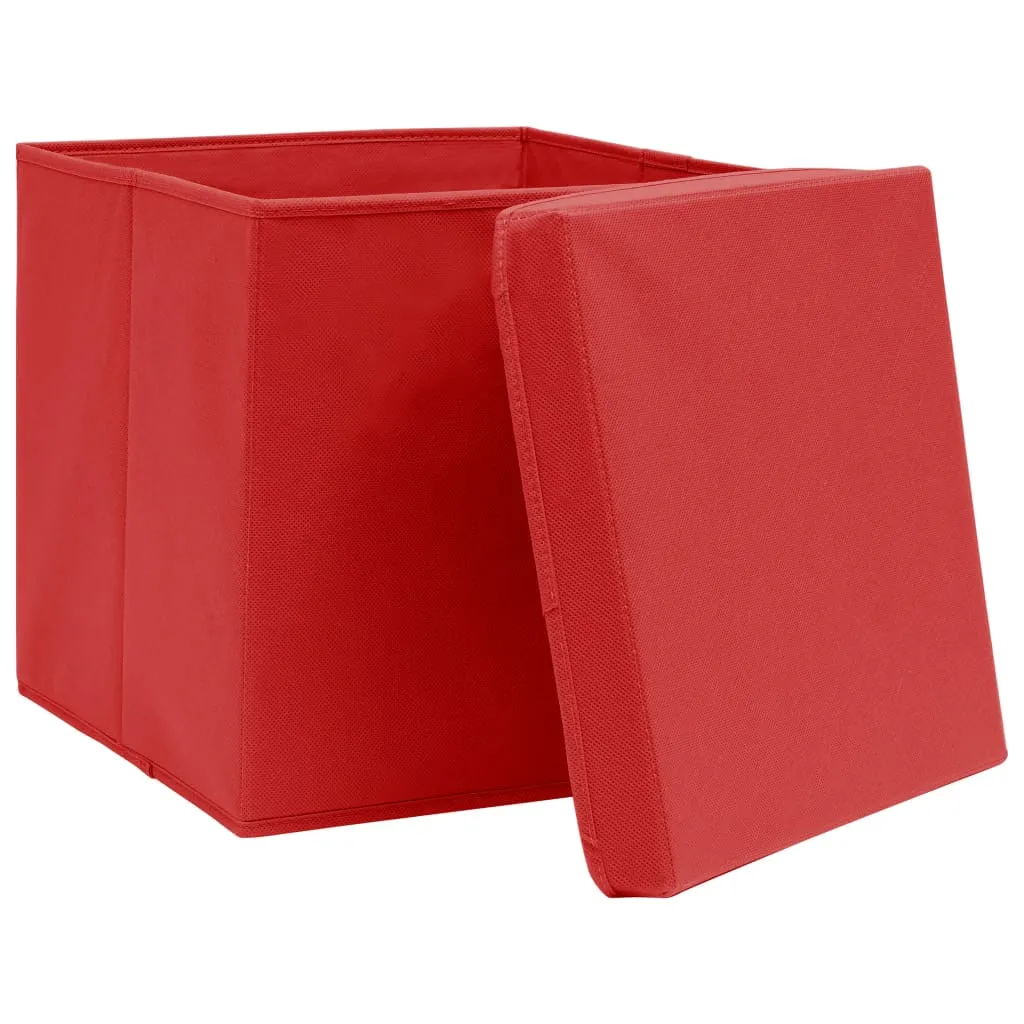 Storage Boxes with Lids 4 pcs Red 32x32x32 cm Fabric