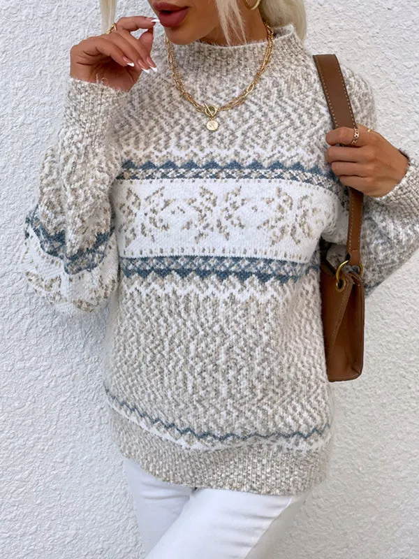 Women's Knitted Half Turtleneck Snowflake Christmas Sweater