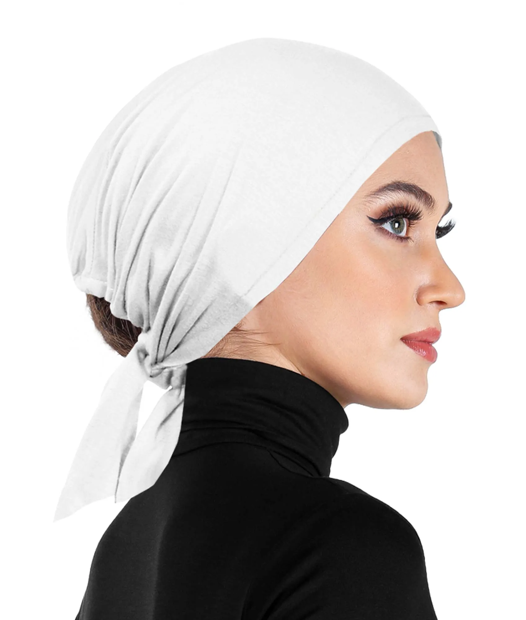 Women's Large White Bonnet Cotton Undercap Single Layer Adjustable Tieback Sashes