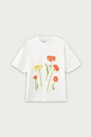 ZI II CI IEN | White Floral Pure Cotton T Shirt